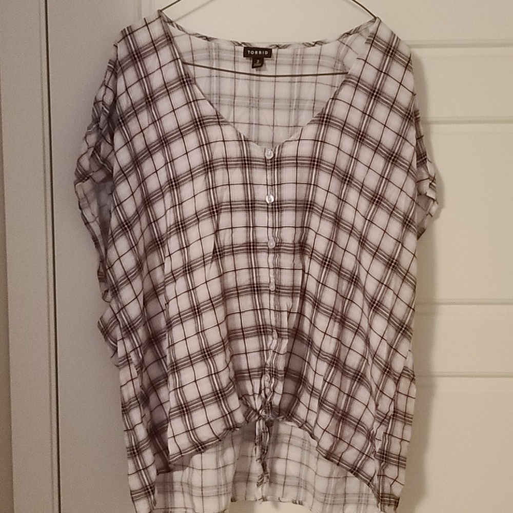 Torrid plaid top with tie front
